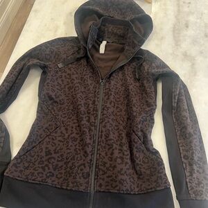 Athleta brown & black Triumph Leopard Print Zip Up Hoodie